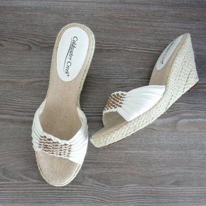 WHBM White Leather Slip On Wedge Shoes Sandals